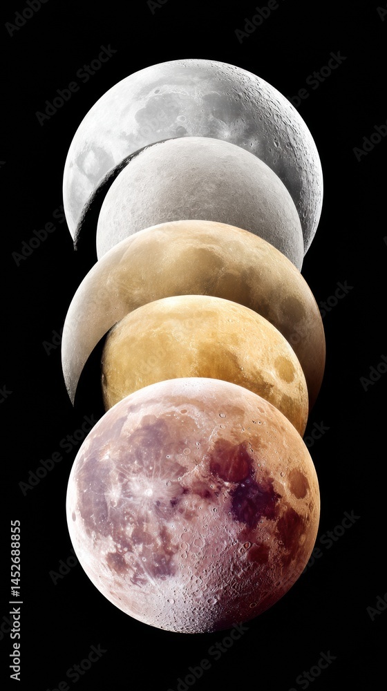 Poster lunar evolution precision astronomical visualization of moon phases - scientific design for educatio