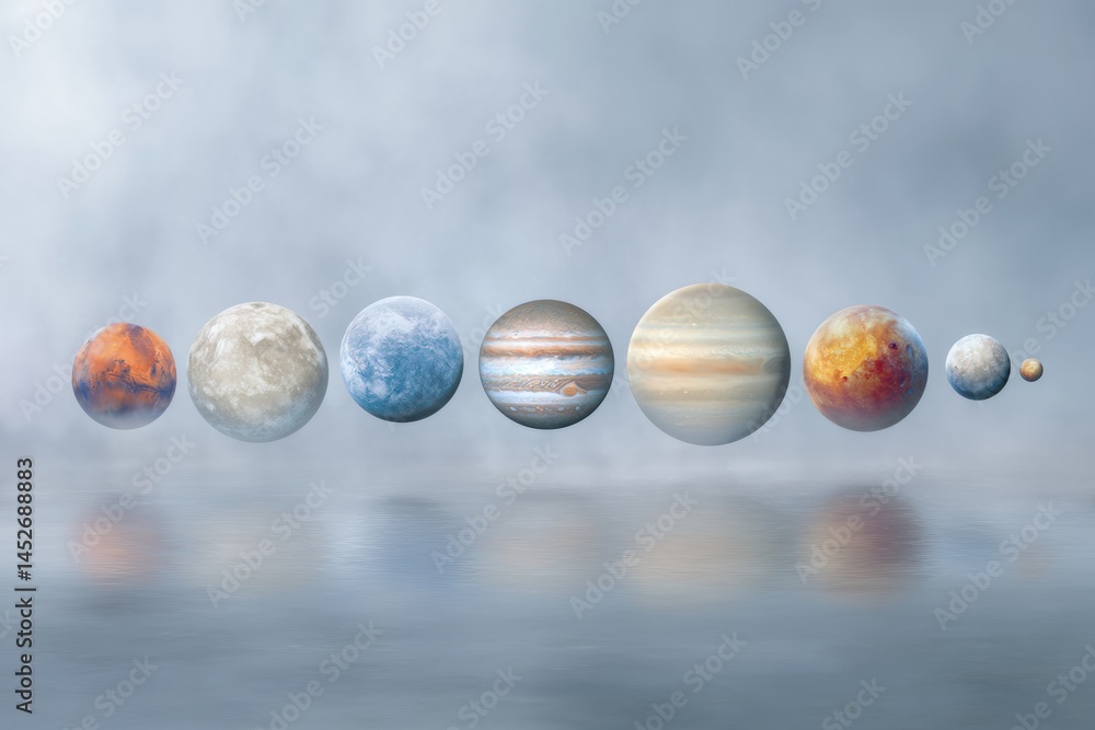 Poster minimalist solar system visualization immersive space exploration for stem education and scientific 
