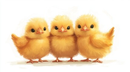 Fototapeta premium Lovely yellow fluffy chicks bunching together. Close up view of the poultry offspring of a few days old. Poultry business. 