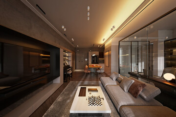 3D RENDER APARTMENT LIVING ROOM