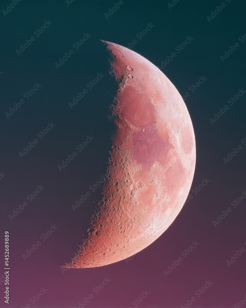 Poster celestial aesthetic high-resolution crescent moon visualization in millennial pink, cutting-edge ast