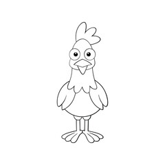 Chicken black outline vector illustration, farm animal line art, poultry bird sketch