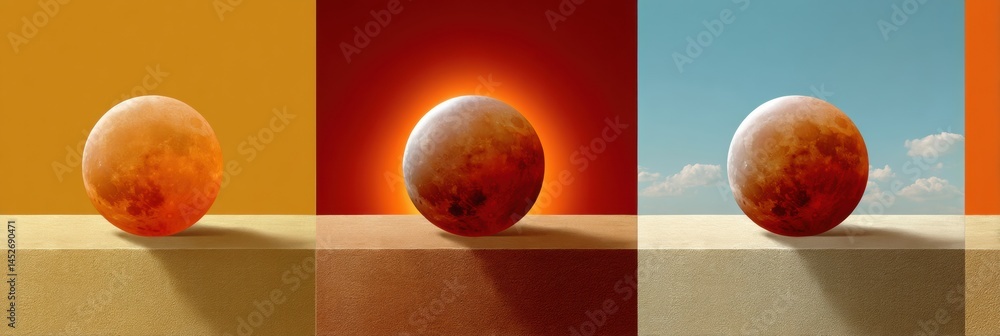 Aufkleber celestial minimalism blood moon eclipse triptych - immersive astronomical visualization for stem edu
