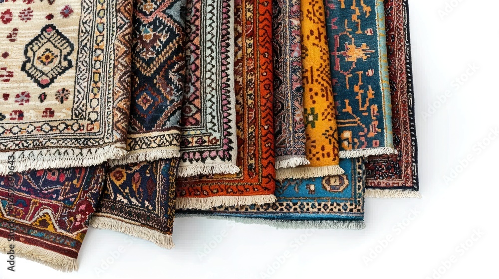 Aufkleber set of bohemian-style carpets with eclectic patterns on a white background