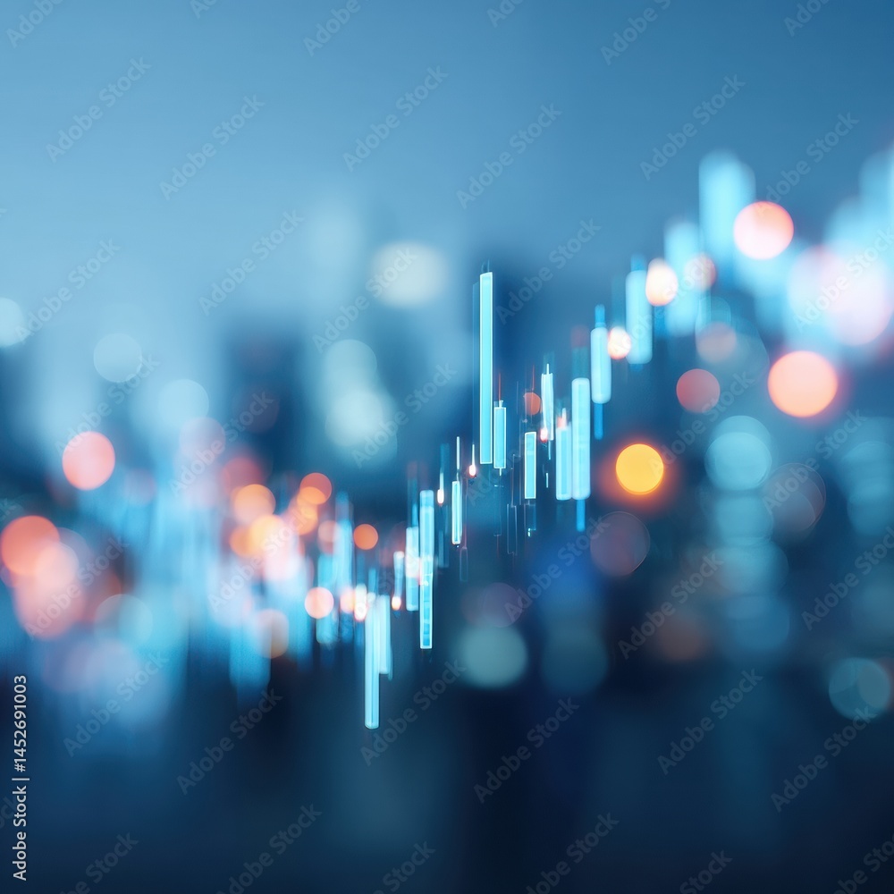 Poster Quantum Analytics Insights Dynamic Financial Visualization with Blurred Urban Techscape - AI-Powered Investment Strategy and Market Intelligence Trends