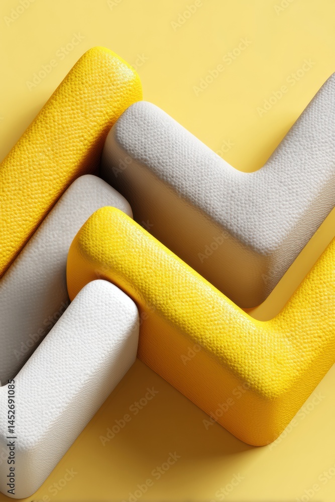 Poster geometric minimalism soft-touch yellow and white l-shaped modules showcasing contemporary design inn