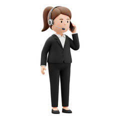 Concerned cartoon businesswoman on the phone in black attire