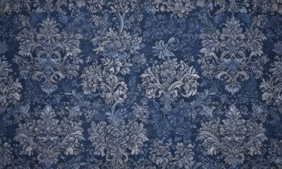 Intricate vintage floral damask, royal blue hues, antique, tapestry