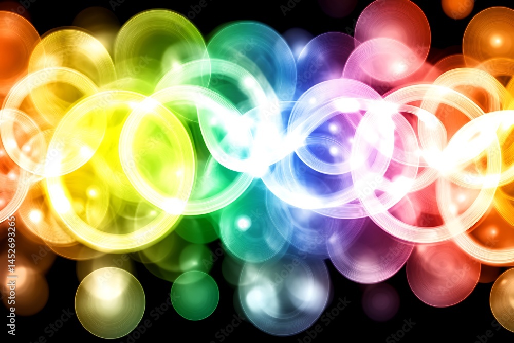 Poster abstract colorful bokeh circles on black background graphic element