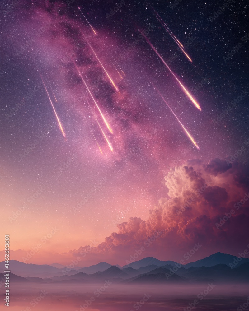 Leinwandbilder cosmic wonder ethereal meteor shower landscape - immersive digital art exploring celestial dynamism 