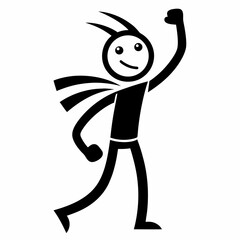 Minimalist Dancing Stick Figure Silhouette with Cap - Celebration Art. 