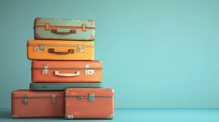 Stack of suitcases on blue background 