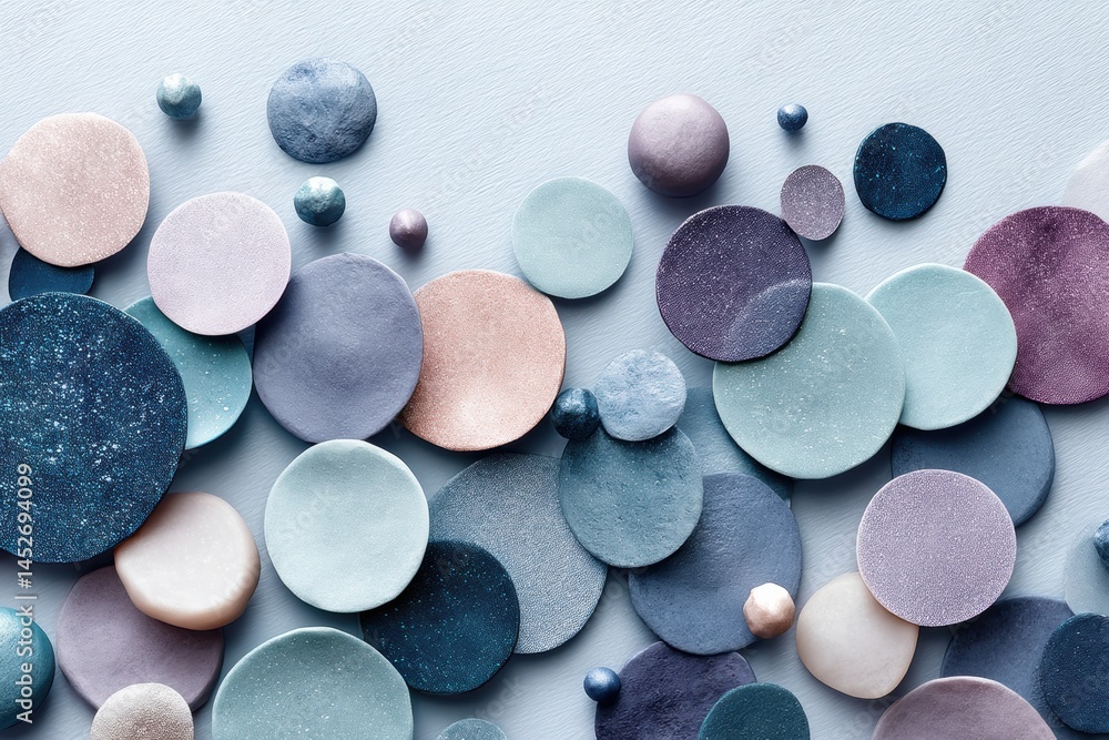 Poster Ethereal Lunar Eclipse Palette Metallic Geometric Circles in Soft Pastel Tones - Minimalist Design Element for Digital Branding and Creative Visualization