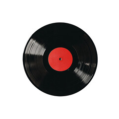 Vintage Black Vinyl Record with Red Label On white background