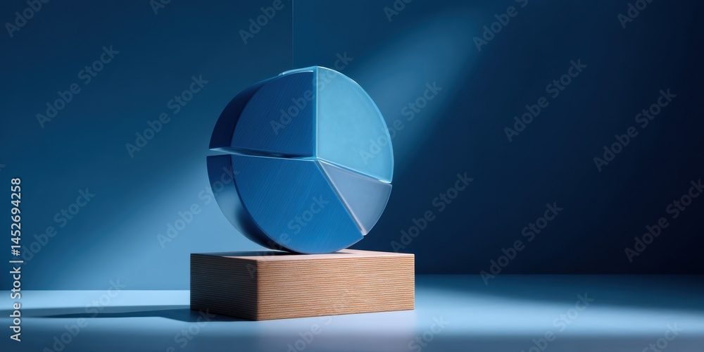 Poster minimalist financial visualization sleek pie chart on wooden pedestal - next-gen data storytelling f