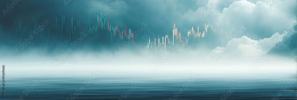 Fototapete Ethereal Market Dynamics AI-Powered Financial Visualization with Moody Cloudscape Trading Insights - Next-Gen Investment Strategy