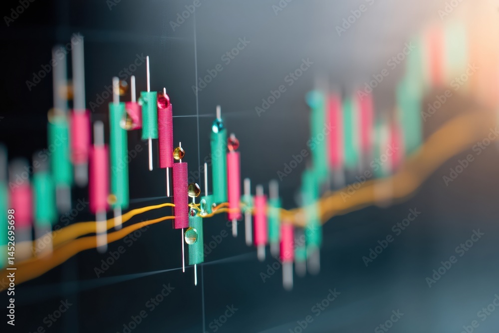 Poster fintech momentum vibrant candlestick trading chart visualizing ai-powered investment strategies for 