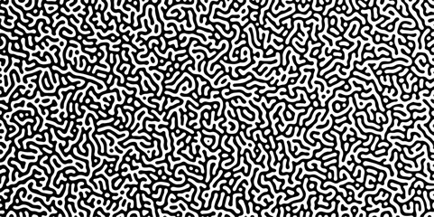 Abstract truing organic wallpaper Turing reaction diffusion monochrome seamless pattern with chaotic motion. Generative algorithm psychedelic background. Reaction-diffusion or truing pattern formation