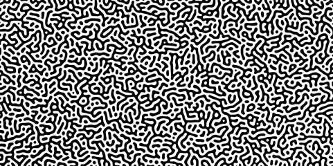 Fototapeta premium Abstract truing organic wallpaper Turing reaction diffusion monochrome seamless pattern with chaotic motion. Generative algorithm psychedelic background. Reaction-diffusion or truing pattern formation
