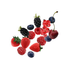 Assortment of berries suspended in midair isolated on transparent background