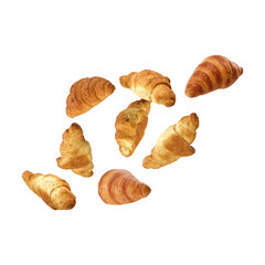 Croissants suspended in midair isolated on transparent background