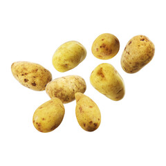 Potatoes suspended in midair isolated on transparent background