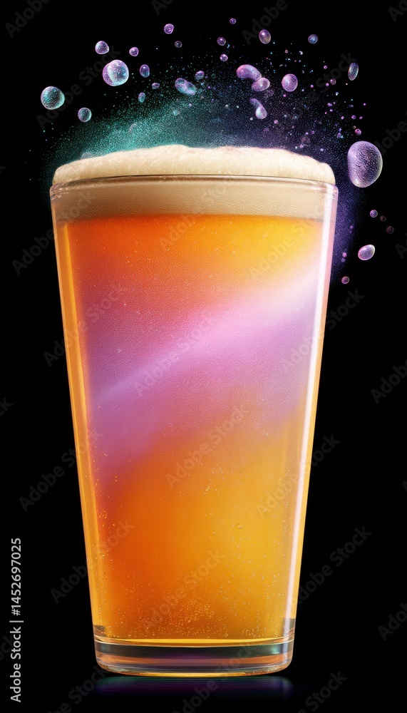 Poster Futuristic Craft Beer Visualization Holographic Digital Liquid Experience with Quantum Particle Dynamics - Immersive Beverage Innovation for Tech-Forward Consumers