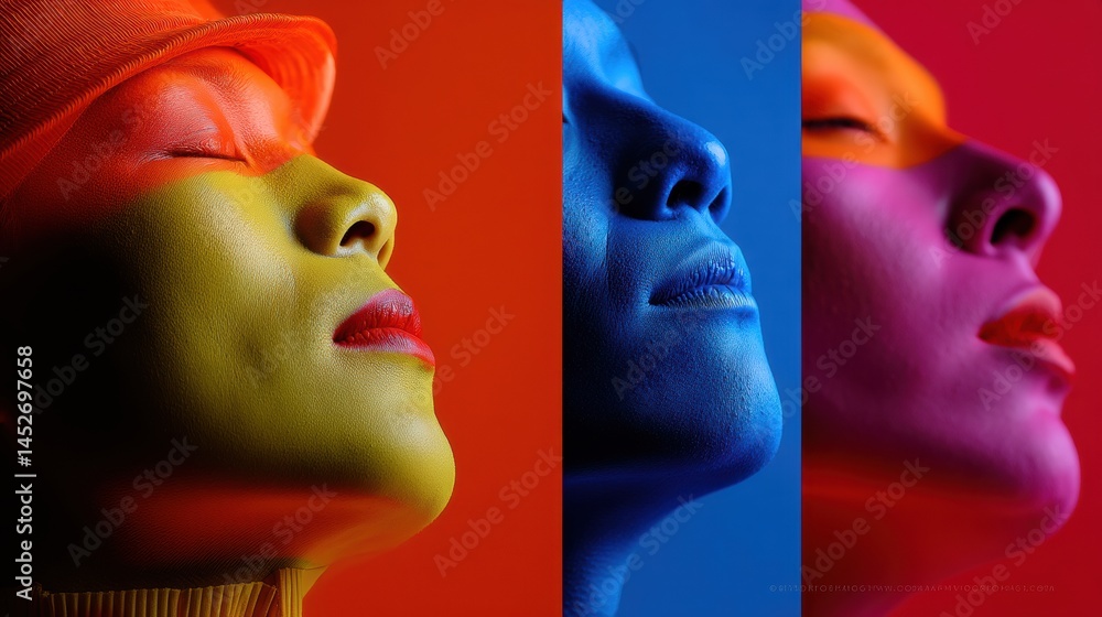 Poster Chromatic Emotion Spectrum Vibrant Minimalist Portrait Series Exploring Psychological Color Theory and Contemporary Visual Identity Branding