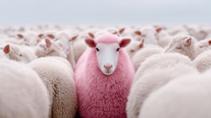 Bold Authenticity Pink Sheep Breaking Conformity in Pastel-Toned Diversity Marketing - Millennial Branding and Inclusive Storytelling Concept