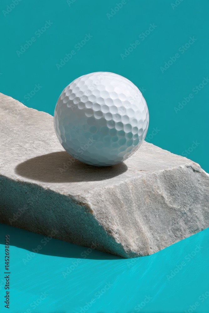 Poster minimalist golf performance high-precision dimpled ball on sculptural stone - tech-driven sports eng
