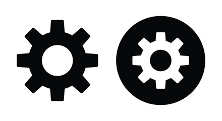 Simple black and white gear icons; one standalone, one inside a circle.  Perfect for settings, options, or mechanics.