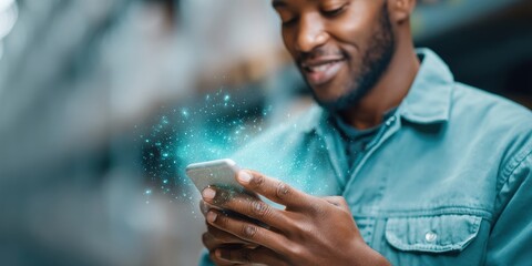 Hybrid Workforce Innovation Dynamic Digital Professional Engaging with Smart Technology, Immersive Mobile Experience Showcasing Next-Gen Connectivity and Workplace Transformation