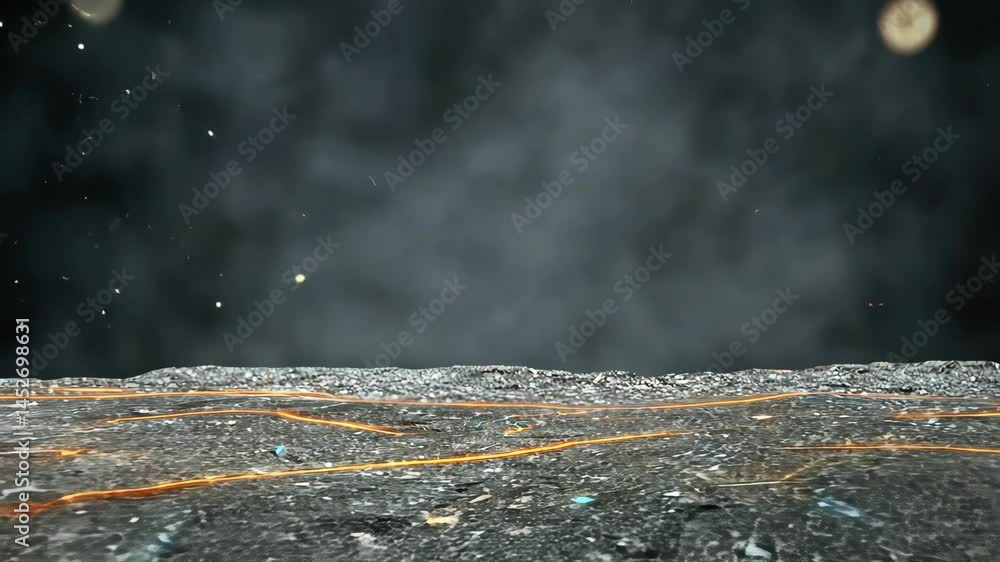 Poster dust swirls around and lights shimmer in a dark setting, creating an enchanting atmosphere for the a