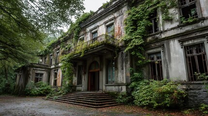 Fototapeta premium Abandoned Mansion in Lush Garden