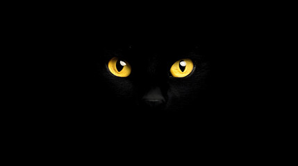 Mystery Gaze: A black cat's mesmerizing, luminous yellow eyes pierce through the darkness, creating a captivating and intriguing visual experience.