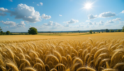 golden wheat field and blue sky