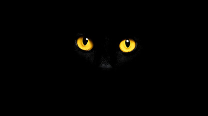 Gleaming Gaze: The captivating eyes of a black cat pierce the darkness, illuminated with a radiant, mysterious glow, and evoking intrigue and curiosity. 