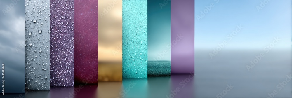 Poster Chromatic Weather Spectrum Innovative Meteorological Design with Gradient Texture Panels Visualizing Atmospheric Conditions and Climate Diversity