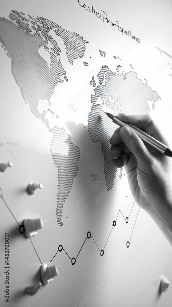 Poster Global Financial Mapping Minimalist Data Visualization of Strategic Cash Flow Forecasting for Digital-First Business Intelligence and International Market Insights