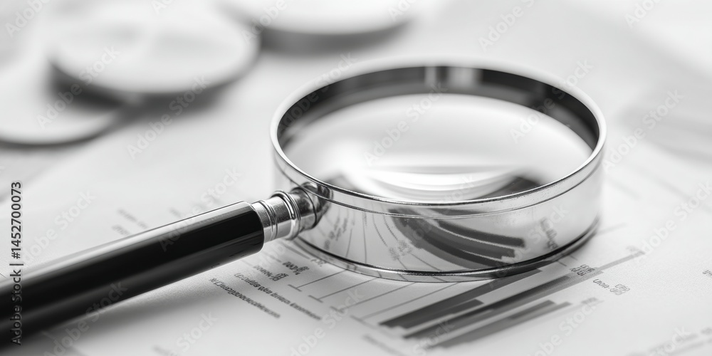 Poster Precision Financial Analysis Minimalist Black and White Investigative Workflow with Advanced Forensic Magnification - Data-Driven Business Intelligence Insights