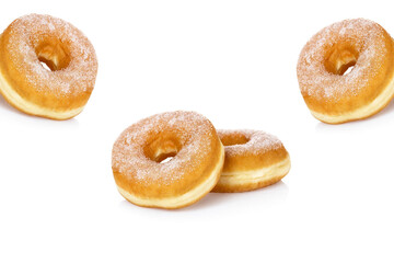 Design image of donuts decorated with powdered sugar on a white background