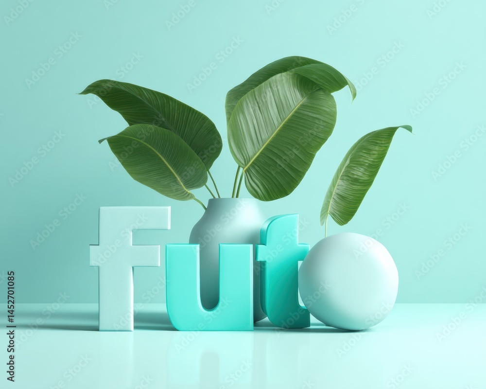 Poster minimalist eco-typography serene of future with lush botanical elements - sustainable design innovat