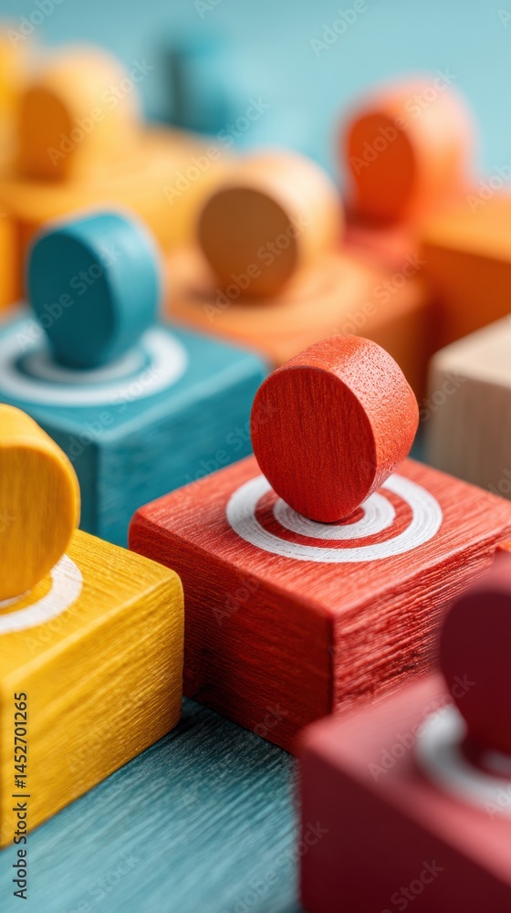 Aufkleber colorful strategic targeting minimalist wooden blocks illustrating dynamic business connectivity and