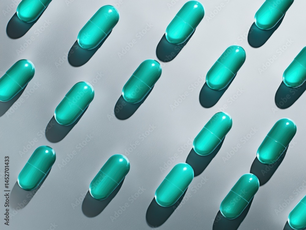Aufkleber Neuroenhancement Futurism Precision-Engineered Teal Nootropic Capsules Visualizing Cognitive Performance Innovation for Digital Wellness Optimization