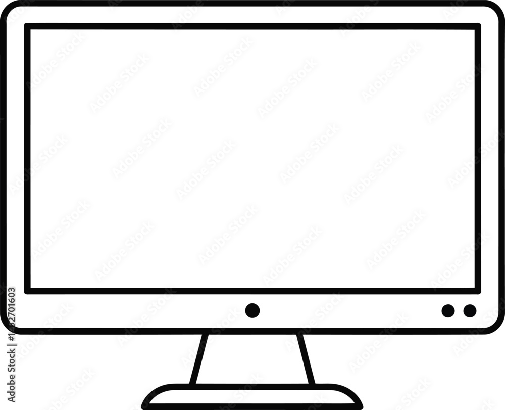 Fototapete Simple Computer Monitor Icon: An icon of a simple computer monitor, featuring a black line-art outline on a transparent background, making it a versatile graphic for various applications.