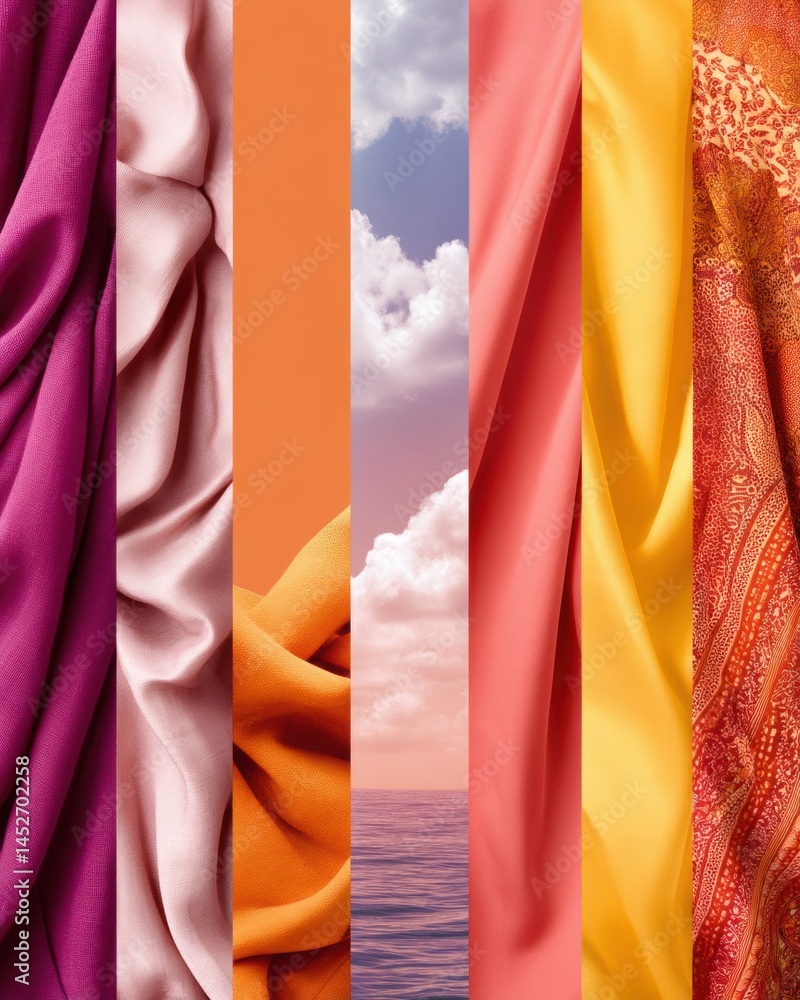 Poster chromatic harmony textural gradient fabric storytelling - innovative design trend showcasing emotion