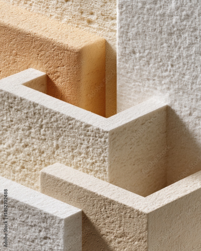 Poster Minimalist Architectural Texture Study Layered Neutral Geometric Surfaces Exploring Spatial Depth, Modern Design Abstraction and Architectural Materiality