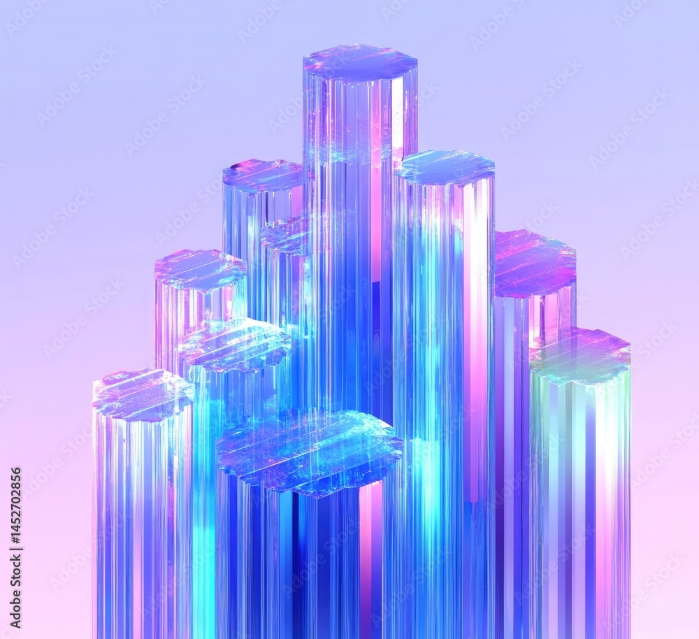 Poster abstract prism crystal columns geometric arrangement on light gradient backdrop