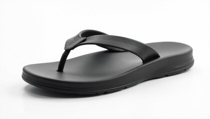 Single black flip-flop on white background, studio shot, shoe, rubber sandal