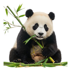 Panda munching on bamboo, facing forward with a content expression